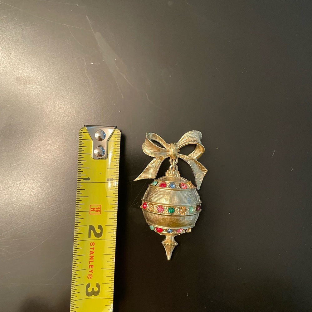 Vintage Dangling Ornament Brooch with Colorful Gem Accents - Picture 3 of 4
